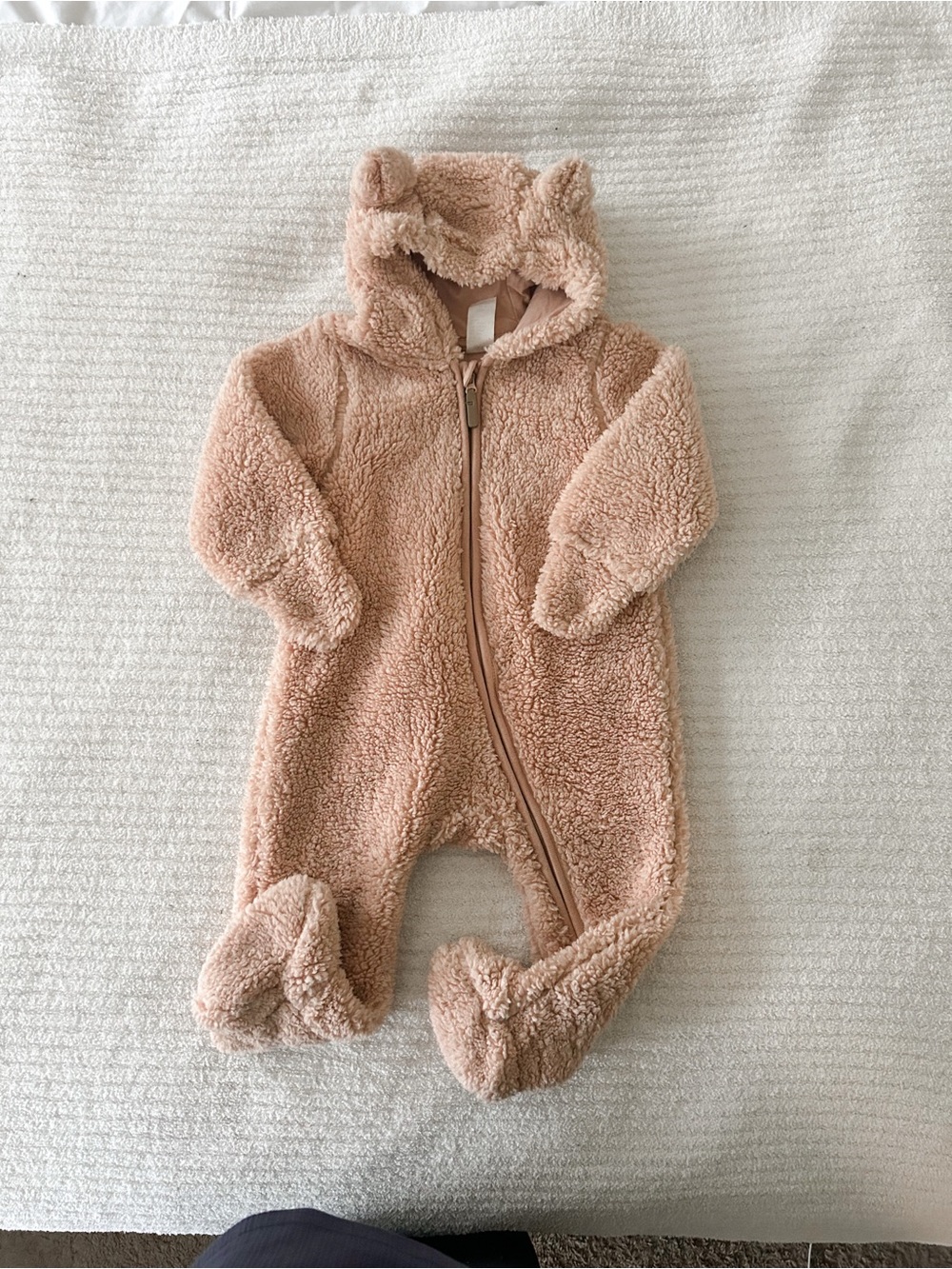 H&M Teddy Fleece Footed One-Piece in Dusty Pink